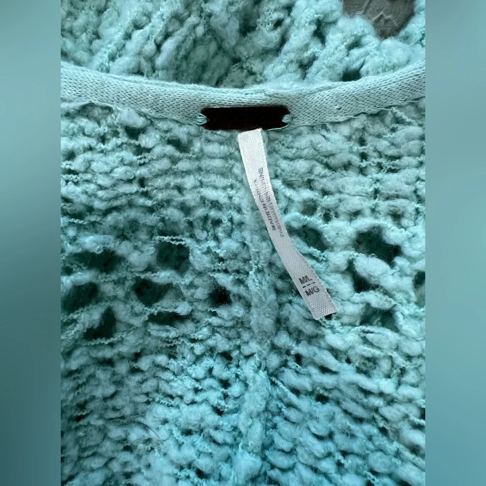 Free People Saturday Morning Oversized Mint Green Open-Knit Cardigan - Picture 7 of 7